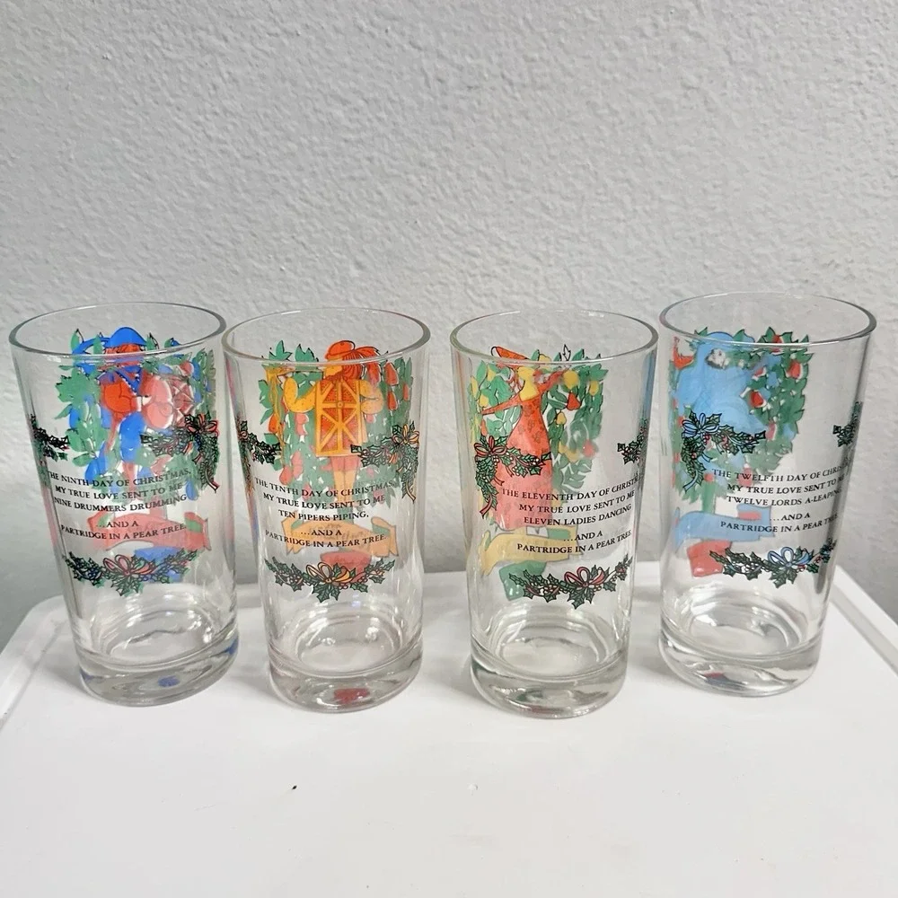Vintage Indiana Glass 12 Days of Christmas 12oz Tumblers Complete Set of 12 EUC